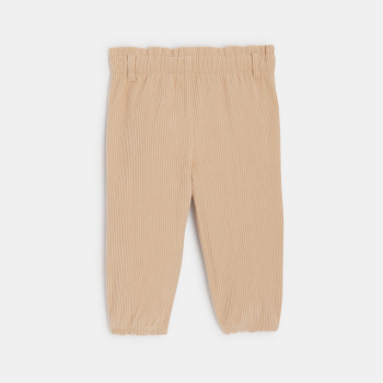 بنطلون من الثوب المخملي المضلع، بمقاس مرن وبلون الوردي البيج للفتيات الصغيرات.